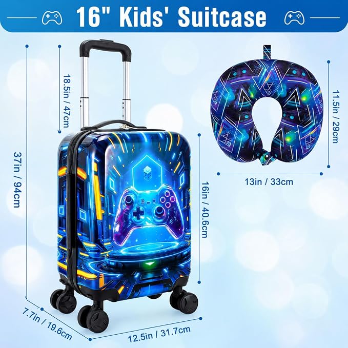Luggage for Boys with Wheels, Lightweight Hardshell Spinner Kids Suitcase Set 2PCS - Airplane Approved Carry-On for Children Ages 3-10, Futuristic Game Rolling Suitcases for Elementary Toddler Travel - Image 4