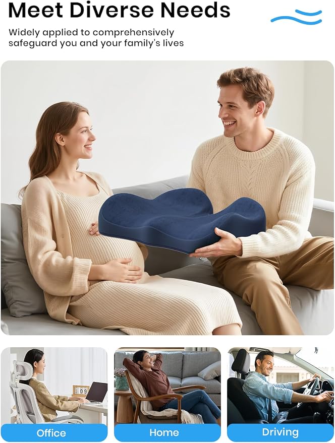 Benazcap Seat Cushion - Memory Foam Car Seat Pad - Sciatica & Lower Back Pain Relief - Car Seat Cushions for Driving - Road Trip Essentials for Drivers, Dark Blue - Image 6