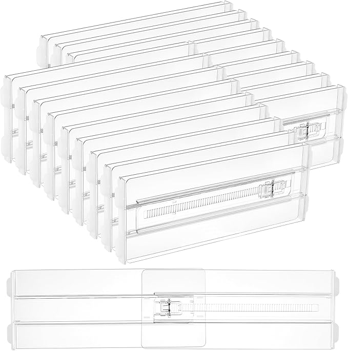Vtopmart 18 Pack Drawer Dividers for Clothes, 4" High 10.2"-16.5" Adjustable Expandable Dresser Drawer Organizer, Clear Plastic Separators for Dresser, Baby Clothing, Underwear, Cosmetic, Toiletries | Expandable Dresser Drawer Organizer, Clear Plastic ... by Vtopmart