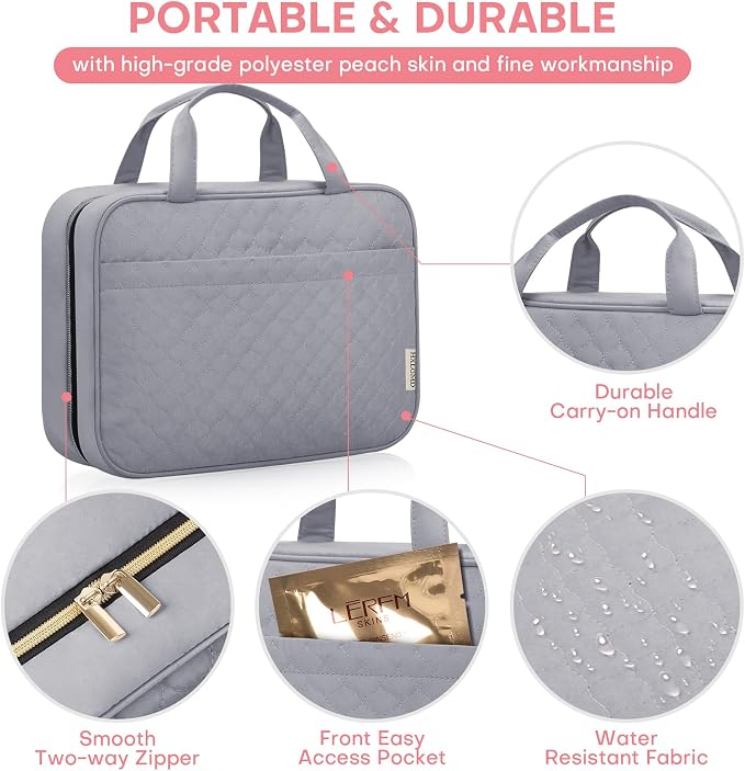 HXLGMD Travel Size Toiletry Bag for Women, Portable Cosmetic Bag with Hanging Hook, Travel Essentials Water-resistant Makeup Organizer for Accessories, Shampoo, Full-size Container, Toiletries - Image 3