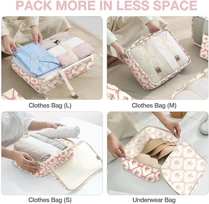 8 Set Packing Cubes for Suitcases,Packing Cube with Shoe, Cosmetics, Clothing, and Accessories Bags Packing Cubes for Travel Luggage Organizer Women Men(Bow Flowers) - Image 4