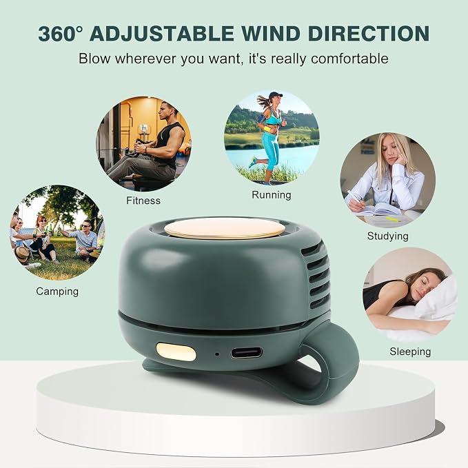 Small Clip Fan, Personal Waist Fans,Portable Silent Mini Bladeless Fan Clip On for Shirt,Whirlwind Bladeless, 3 Speeds,Clips on Waist Neck Fanes for Camping,Outdoor,Travel,Office (Green) - Image 7