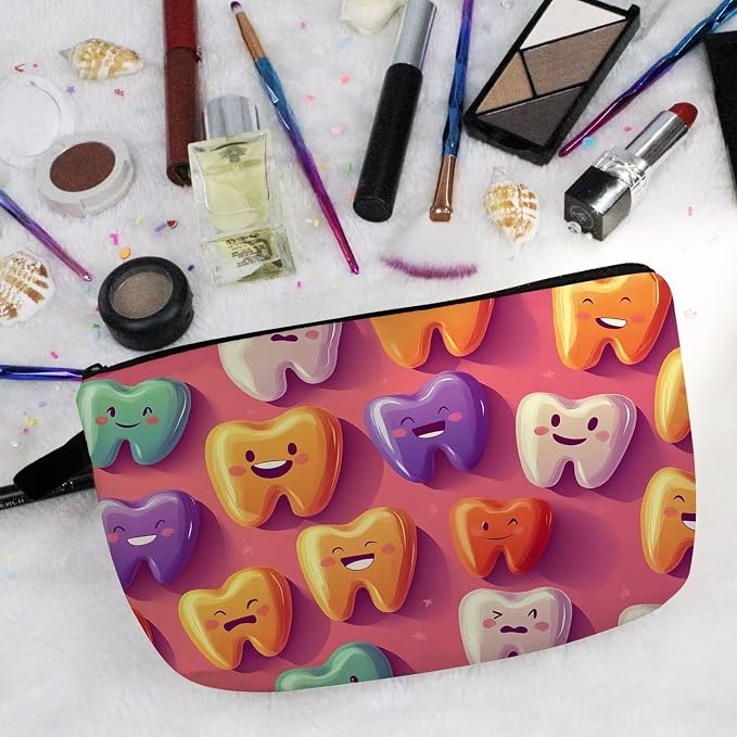 Livel lhood Cartoon Teeth Cute Small Makeup Bag | Printed Padded Cosmetic Organizer Zipper Pouch, Cartoon Teeth Gift for Women Friends - Image 5