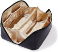EACHY Travel Makeup Bag for Women, PU Leather Cosmetic Bag, Black, Medium | Water-resistant PU leather exterior with flat-open access, clear TPU brush compartment and organized storage for cosmetics by EACHY