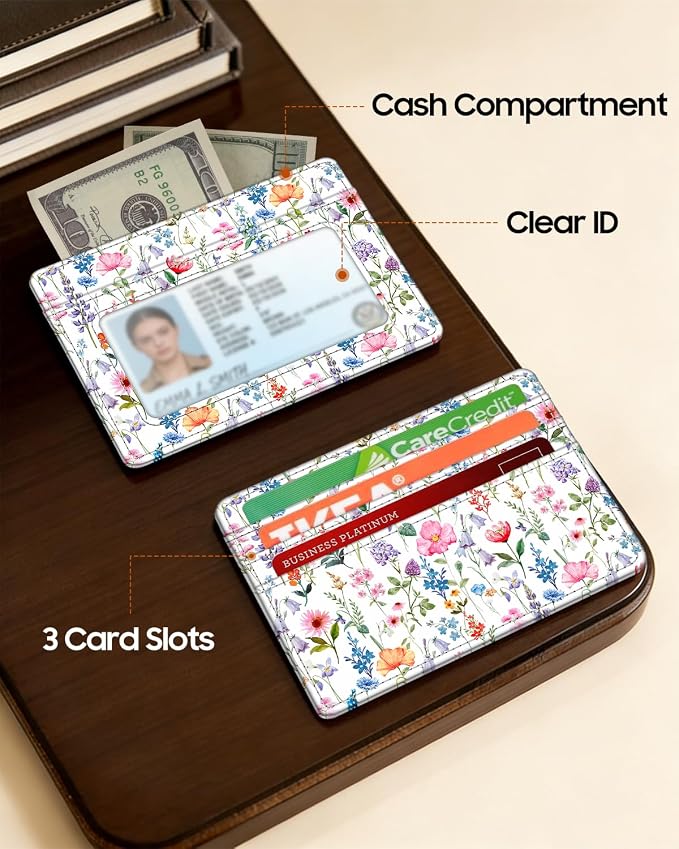 FINTIE Slim Minimalist Front Pocket Wallet RFID Blocking Credit Card Holder | Card Cases with ID Window for Men Women, flower fantasy - Image 4