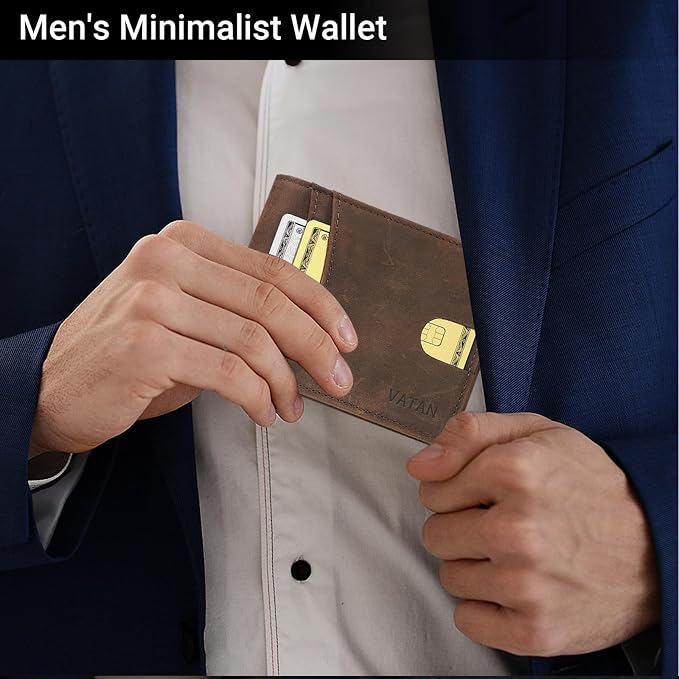 VATAN Wallet for Men Slim RFID Blocking Leather Credit Card Holder Wallet for 15 Cards, Bifold Minimalist Thin Wallet with 2 ID Windows & Cash Slot, With Gift Box (CH Coffee) - Image 2