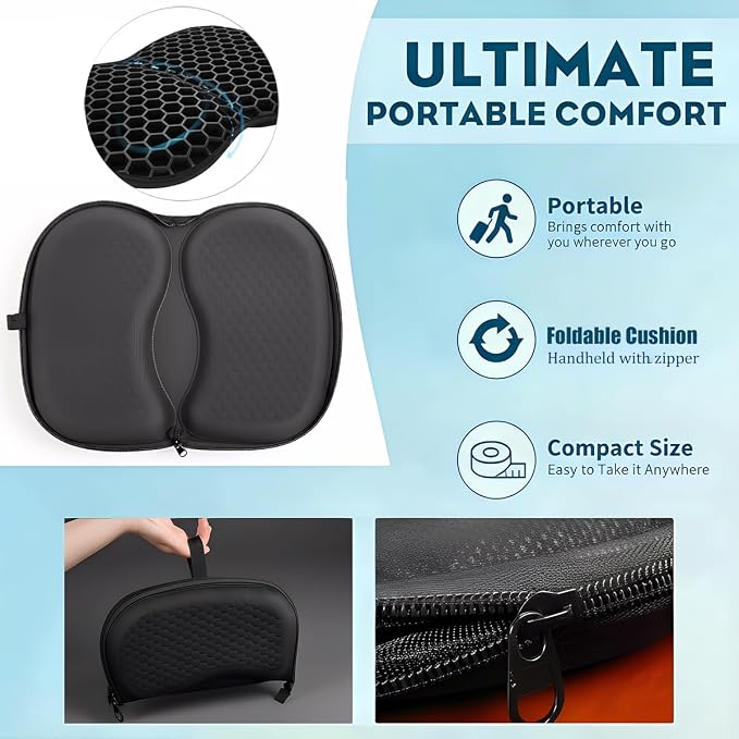 masteymoh Foldable Seat Cushion for Travel, Honeycomb Gel Cushion with Zipper & Handle, Portable Silicone Gel Seat Cushion for Cars, Honeycomb Butt Pillow 15.8 x 13.3 x 1.4 Inches (1 in Black) - Image 6