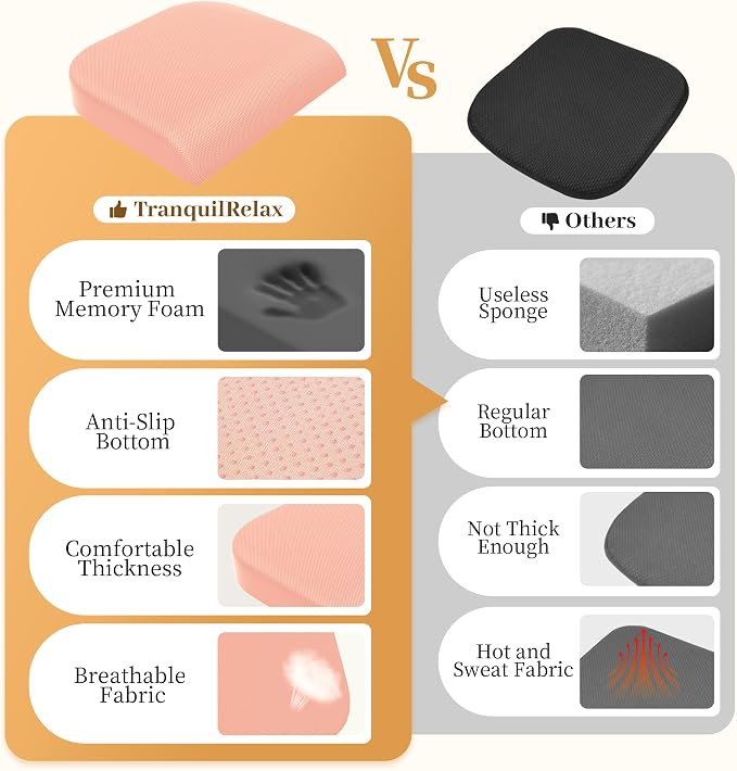 TranquilRelax 2XL Memory Foam Seat Cushion for Office Chair, 3.7-Inch, Pink | Medium-firm Support for Long Sitting, Washable Mesh Cover, Non-slip Base, Perfect for Car Seats & Short Drivers - Image 4