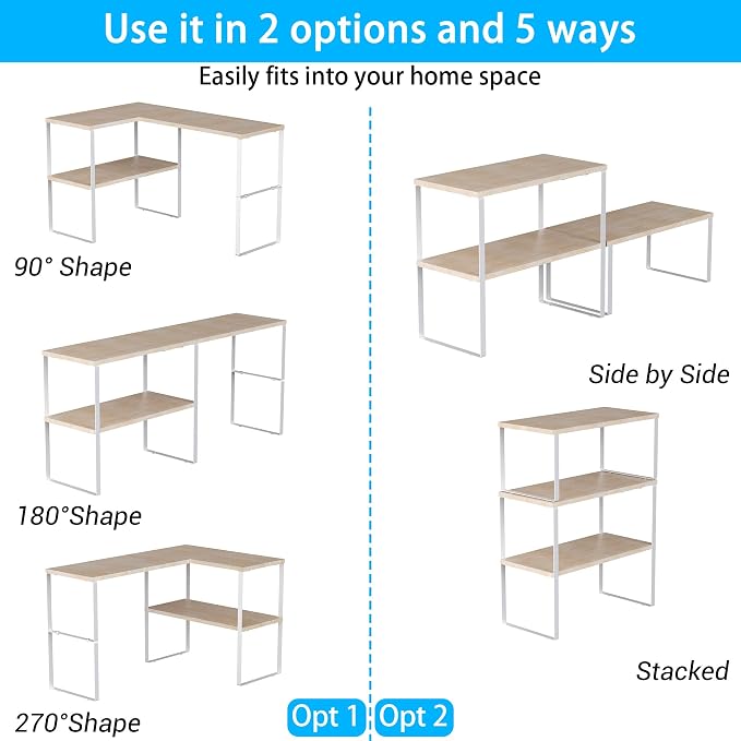 Golener Kitchen Counter Organizer, Countertop Shelf, Adjustable, Stackable | Kitchen Countertop Organizer, Spice Rack, 2-Tier Countertop Shelves, Corner Desk Shelf, Corner Counter Shelf, Natural Beige - Image 6
