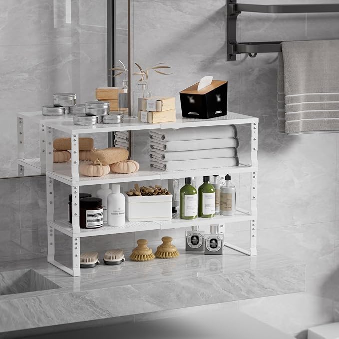 Expandable Spice Rack & Kitchen Cabinet Organizer - Stackable, Adjustable Shelves for Cabinets, Countertops, Cupboards & Pantries(2 Packs/Large/White) - Image 5