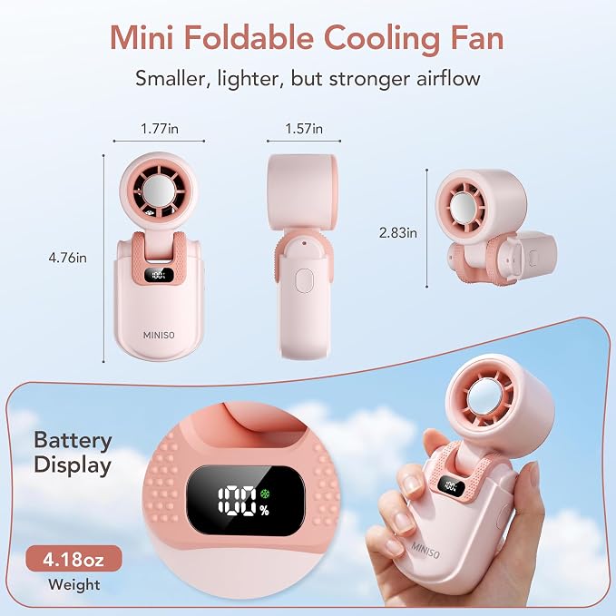 MINISO Portable Handheld Fan with Cooling Plate, Mini Turbo Personal Fan | 3 in 1 USB Rechargeable Small Fan, 5-Speed, Foldable with Ice Cooler, Max 8 H Cooling for Travel, Office, Shopping, Camping - Image 8