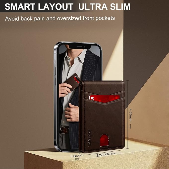 Wallet for Men Slim RFID Blocking Leather Credit Card Holder Wallet for 14 Cards, Bifold Minimalist Thin Wallet with 2 ID Windows & Cash Slot, Front Pockt Carteras Para Hombres, Birthday Gifts for Men | 14 Cards Bifold Minimalist Thin Wallet with 2 ID ... - Image 4