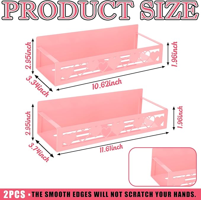Beeveer 2 Pcs Magnetic Spice Rack for Refrigerator, Pink Heart | Magnetic, No Drilling, Pink Heart Kitchen Decor, Aesthetic Home Accessories, 2 Sizes Metal Storage Shelf for Fridge Spices - Image 3