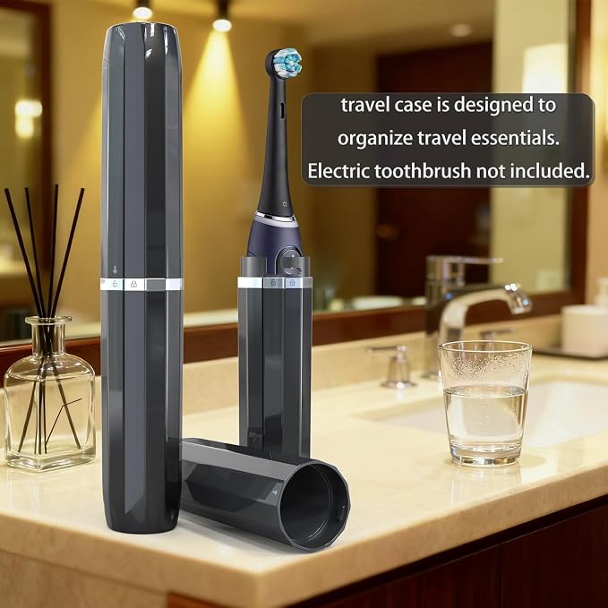 Long Ventilated Electric Toothbrush Travel Case, Portable Holder, Fits Most Standard Straight Electric Toothbrushes (Black) - Image 5