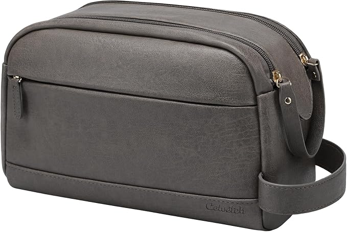 PU Leather Toiletry Bag for Men - Water Resistant Travel Bag for Toiletries, Bathroom Essentials, Accessories - Grey by Celvetch