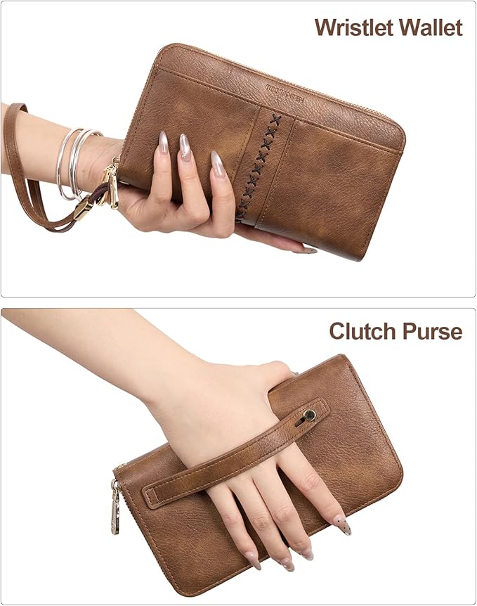 BOSTANTEN Wristlet Wallets for Women RFID Large Capacity Clutch Wallet | 24 Card Slots, 2 Zipper Pockets, Phone ＆ Card Holder, Zip Around, Hand Strap, Vegan Leather, Great Gifts - Image 2