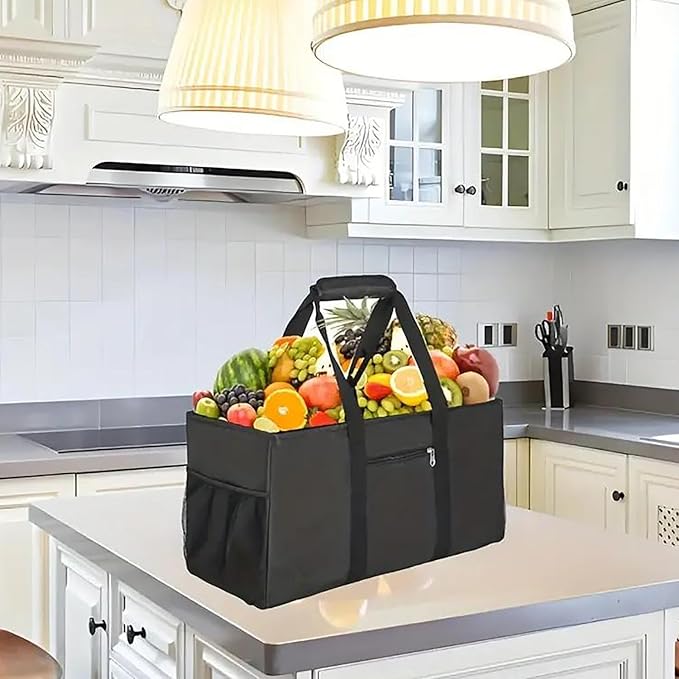 Extra Large Utility Tote Bag - Reusable Grocery Bags Foldable Heavy Duty | Large Shopping Tote 4 Pockets & Reinforced Handles, Water-Resistant Collapsible Tote for Beach, Picnic, Car Storage - Image 2