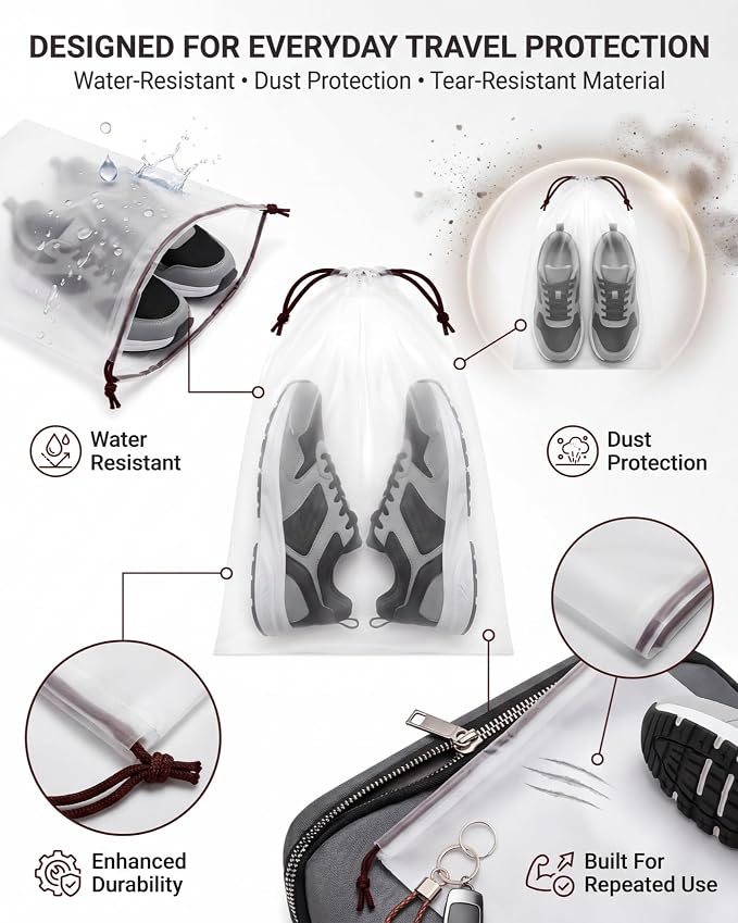 50 Pcs Shoe Bags for Travel, 15.7" x 11.8" Clear Drawstring Storage Bags Shoes Organizer for Packing Waterproof Dustproof Women Men Portable Travel Essentials - Image 6