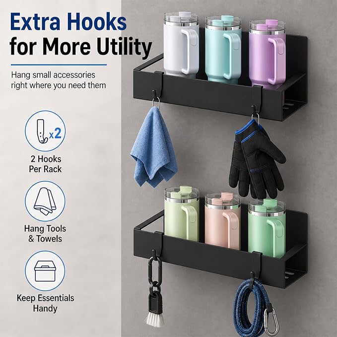 4 Pack Magnetic Cup Holder Heavy Duty, 12 Cup Capacity Water Bottle Organizer fit for Stanley Cup, Tumbler Storage Rack for Kitchen, Side of Fridge, Garage, Laundry Room, Cabinet, Pantry, RV - Black - Image 5