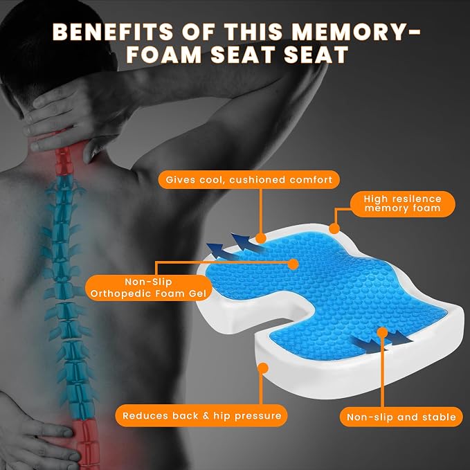 GRAND PITSTOP Gel Memory Foam Seat Cushion – Orthopedic Ergonomic Cushion for Office Chair, Car, Home & Travel – Tailbone, Sciatica & Back Pain Relief Pillow for Long Sitting Comfort - Image 7