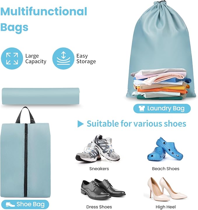 Mesh Packing Cubes for Travel, Durable Luggage Organizer with Sturdy Material and Double Zippers, Comprehensive Set for Travel Accessories Storage, 10 set, teal - Image 6