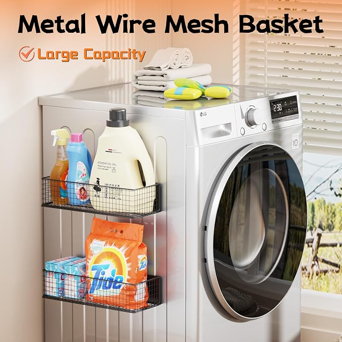 ULIBERMAGNET Magnetic Baskets Fridge Organizers, Large Capacity Metal Wire Mesh Basket Spice Rack for Fridge Storage, Magnetic Shelf for Garage, Laundry, Kitchen, Workshop, Cabinet(2 Pack) - Image 4