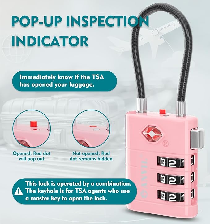 ANVIL TSA Approved Luggage Locks – High Security TSA008 Combination Travel Locks with Inspection Indicator for Suitcases and Backpacks. (2, Pink) - Image 3