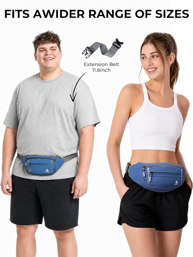 2.5L Fanny Pack for Women Men, RFID Blocking Crossbody Belt Bag, Blue | Lightweight Water-Resistant Fabric, Adjustable Belt, Breathable Back Padding, Waist Bag for Running Hiking Dog Walking - Image 2