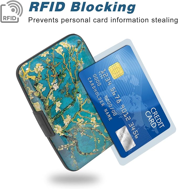Credit Card Holder, Mini Aluminum Card Wallet RFID Blocking Slim Metal Hard Card Case for Women Men, Almond Blossom - Image 2