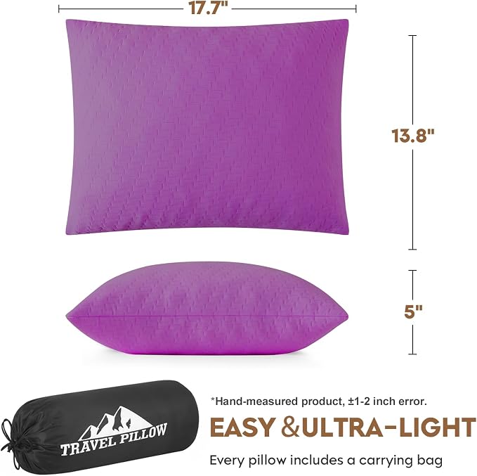 Small Shredded Memory Foam Pillow, Camping Pillow Travel Pillow - Compressible Medium Firm, Breathable Cover, Ideal Backpacking Hiking, Airplane and Car (Purple, M) - Image 3