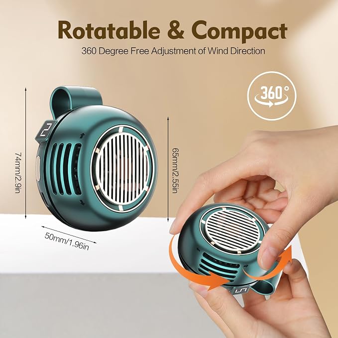 Portable Silent Mini Bladeless Electric Fan,Small fan Clip on for Shirt & Waist,2026 New Mini Bladeless Fan Clip On,Adjustable 3-Speed For Outdoor & Travel & Office,Gift (green with display) - Image 7