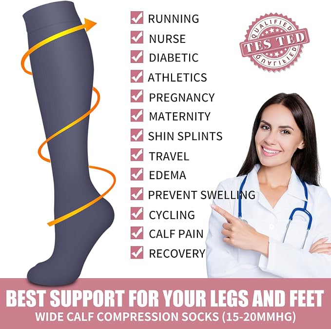 Compression Socks for Women & Men Circulation (6 Pairs) 15-20 mmHg is Best Support for Athletic Running,Nurse - Image 5