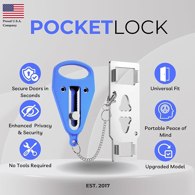 Portable Door Lock for Travel – Hotel Door Locks for Travelers Security – Door Safety Lock from Inside for Home & Apartment – Travel Locks for Hotel Rooms – (Blue) - Image 6