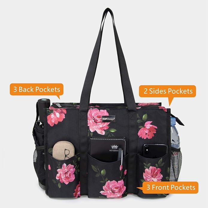TOPDesign Utility Water Resistant Tote Bag with 13 Pockets, Top Zipper Closure & Thick Bottom Support, for Working Women - Image 3