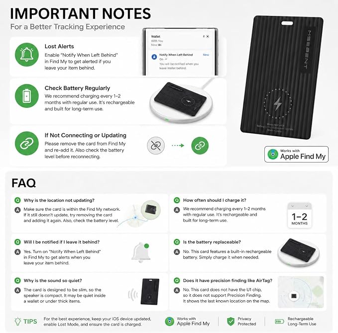 Wallet Tracker Card, Apple MFi Certified, Works with Apple Find My (iOS Only), Rechargeable Wireless Charging Slim Bluetooth Smart Tracking Card, Item Finder for Key, Passport, Luggage, Bag - Image 5