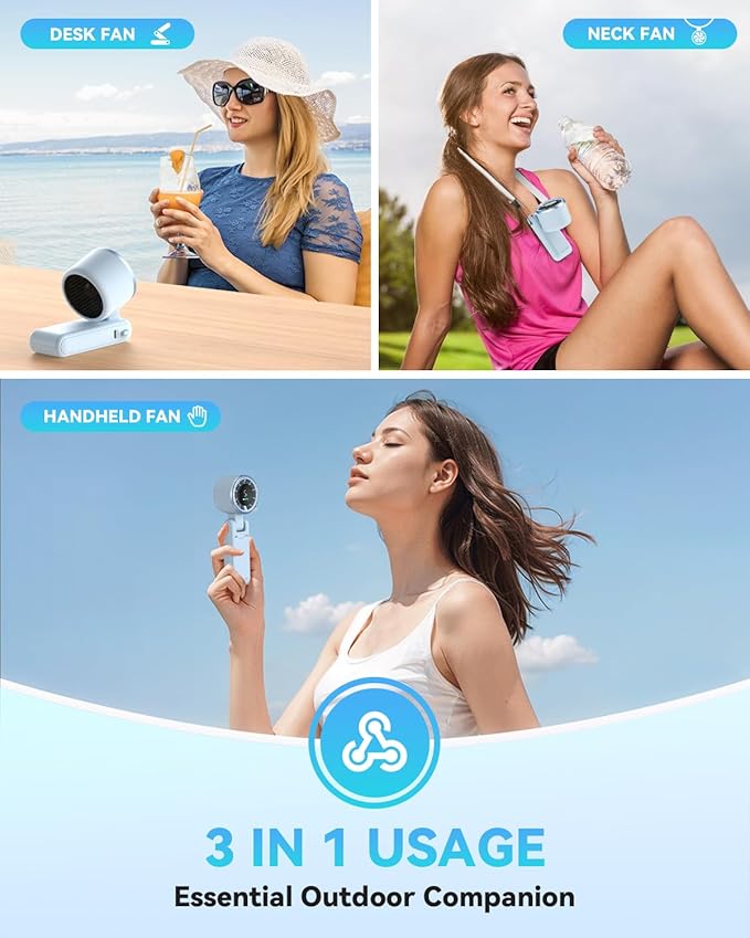 PlayHot Portable Handheld Turbo Fan, Travel Essentials, Gifts for Women/Men | 5-Speed, Up to 12H, 10m/s Airflow, USB-C Rechargeable, LED Display, 3-in-1 Foldable Personal Fan for Cruise, Beach, Vacation - Image 3