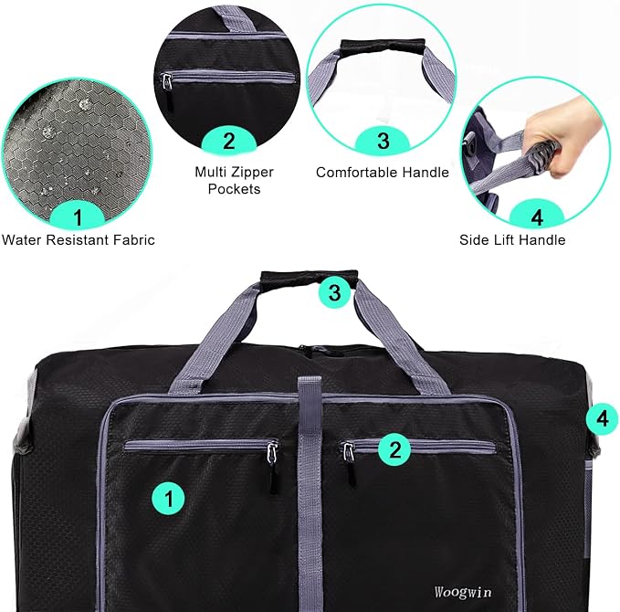 Woogwin Travel Duffel Bag Large Foldable Waterproof Overnight Bag for Beach Swim Bags Pool Sports Gym - Image 3