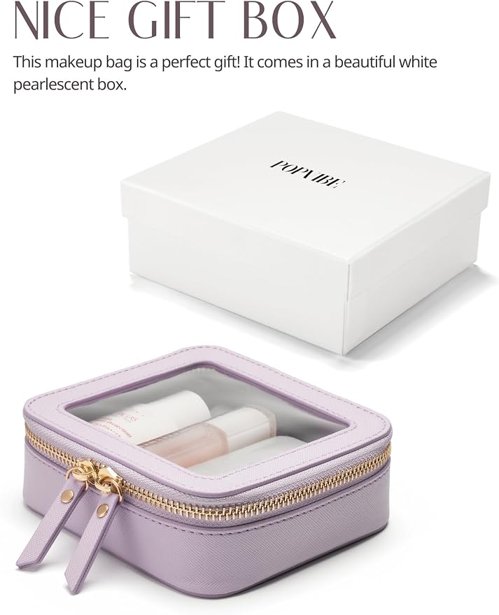 Small Cosmetic Bag for Purse Mini Makeup Bag for School Cute Clear Make Up Pouch for Travel Tiny Leather Purple Make Up Organizer Case for Backpack Toiletry Bag Waterproof Square Pouch with Zipper | Waterproof PU Leather, Square Make Up Pouch with Zipp... - Image 7