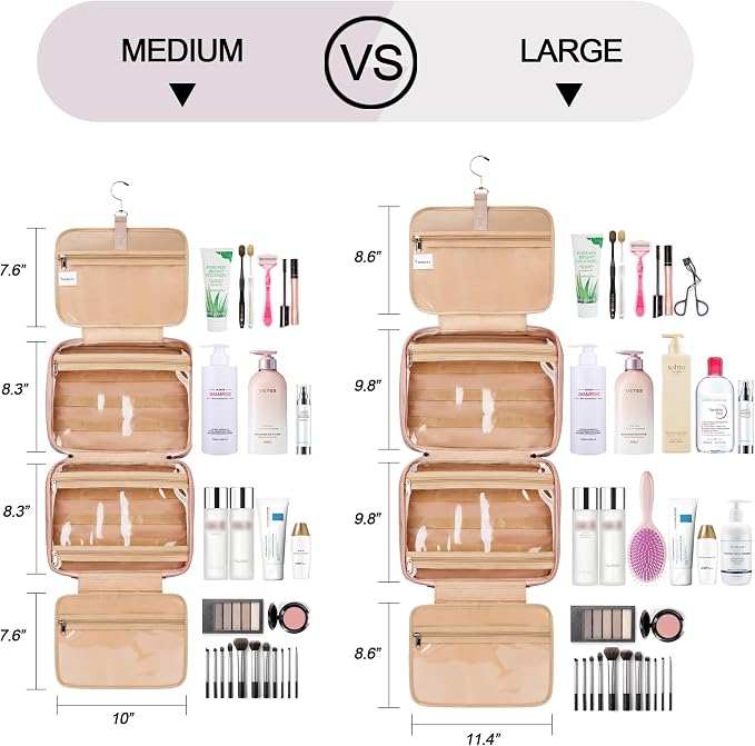 Travel Hanging Toiletry Bag for Women, Extra Large Makeup Bag, Holds Full-Size Shampoo, with Jewelry Organizer Compartment, Waterproof Cosmetic Bag, Toiletries Kit Set with Trolley Belt, Baby Pink - Image 2