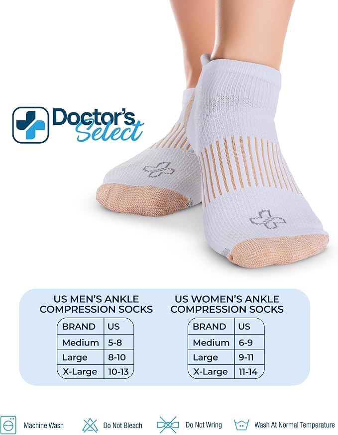 Doctor's Select Copper Ankle Compression Socks for Women and Men - 4 Pairs | Athletic Running Plantar Fasciitis Socks - Image 2