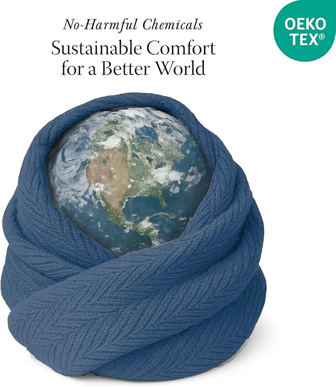 Threadmill Cotton Queen Blanket, Herringbone, Folkstone Blue, 90x92 in | 100% Cotton, Herringbone Pattern, 90x92 in, Breathable, Moisture-Wicking, All-Season, OEKO-TEX Certified, Machine Washable - Image 6