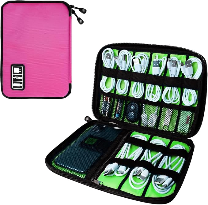 Lcsmaokin Electronics Travel Organizer,Portable Waterproof Electronic Travel Storage Bag for Small Charging Cord Storage,Charger,SD Card etc,for Travel,Business-Rose Red by Lcsmaokin