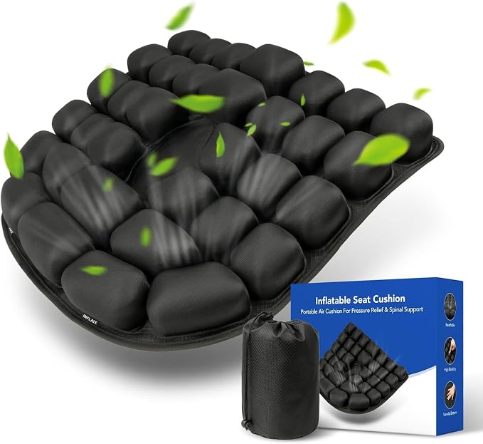 34 Air Cell Self-Inflating Seat Cushion, 3D Air Bubble Design for Tailbone Pain & Hemorrhoid Relief, Pressure Relief Cushion for Office Chair, Car, Wheelchair, Airplane Travel, Home (No Pump Needed) - Image 2