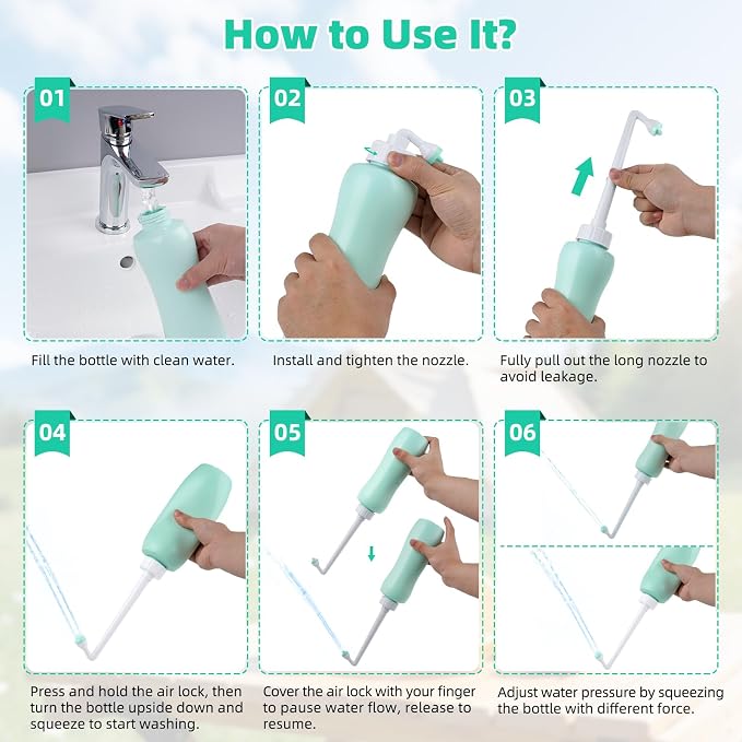 Hibbent 2 Pack 650ml Portable Bidet Sprayer for Women or Men, Handheld Travel Bidet for Personal Hygiene, Jet Spray Bottle for Toilet & Bathroom, Peri Bottle for Postpartum Care, Travel Bag, Green - Image 8