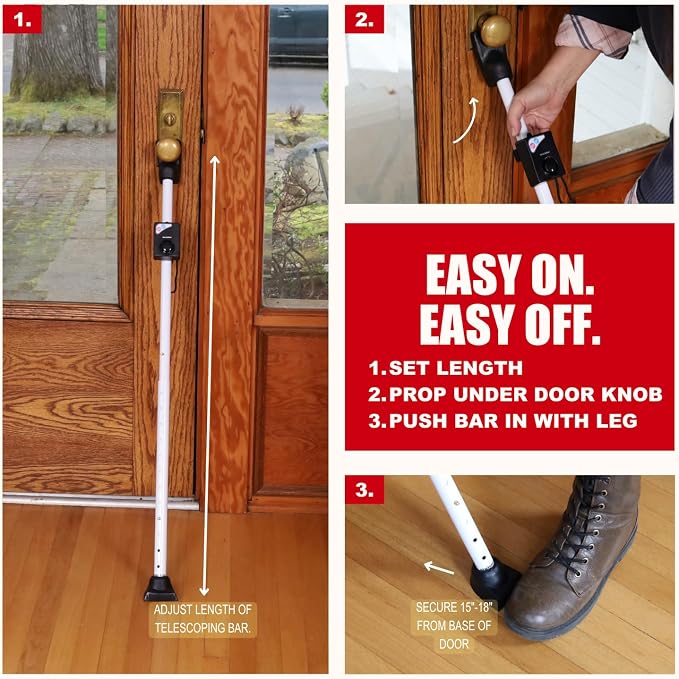 Securityman Door Security Bar with Alarm (Detachable) - 120dB Siren Door Stopper Alarm - Adjustable Jammer & Patio Bar - Strong, Withstands 400lbs - Home Protection - Image 5