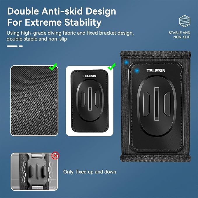 TELESIN 360° Quick-Release Backpack Strap Mount for Action Cameras | 360° quick-release adapter with adjustable shock-absorbing shoulder pad; fits GoPro, DJI Osmo, Insta360 and AKASO cameras. - Image 5