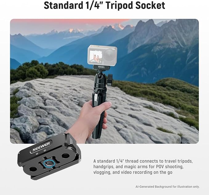 NEEWER Upgraded Quick Release Magnetic Mount Adapter Compatible with DJI Osmo Action 5 Pro/4/3, Action Camera Mount Vlogging Accessories with 1/4" Thread & Cleaning Cloth, AC011 - Image 6
