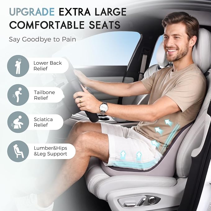 Car Seat Cushion and Lumbar Support Pillow, Larger Memory Foam Seat Cushion, Ergonomic L-Shaped Design Cushion for Back Pain Relief, Non-Slip Driving Cushion for Car, Office, Truck, Wheelchair-Black - Image 2