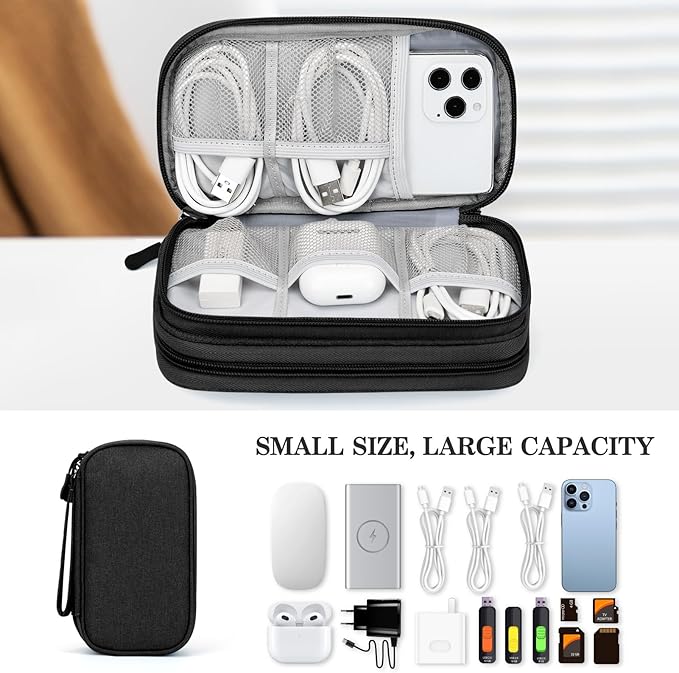 FYY Electronic Organizer, Travel Tech Pouch Bag, Cable Organizer Black | Wrist Strap, Waterproof, Double Layers Portable Electronics Travel Carrying Case for Cord, Charger, Daily Business Trips Use - Image 6