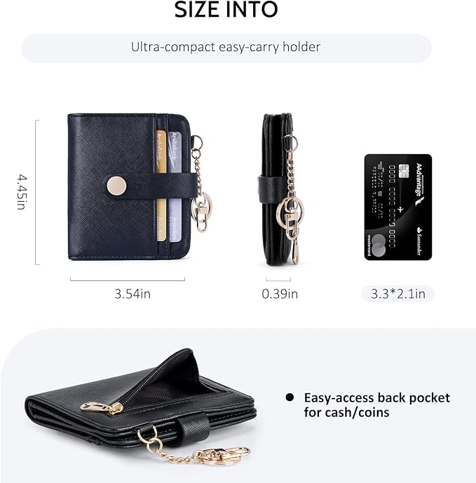 POIUGOYA Slim Wallet for Women,RFID Blocking Bifold Credit Card Holder with Zipper Coin Pocket,ID Window,Keychain - Image 4